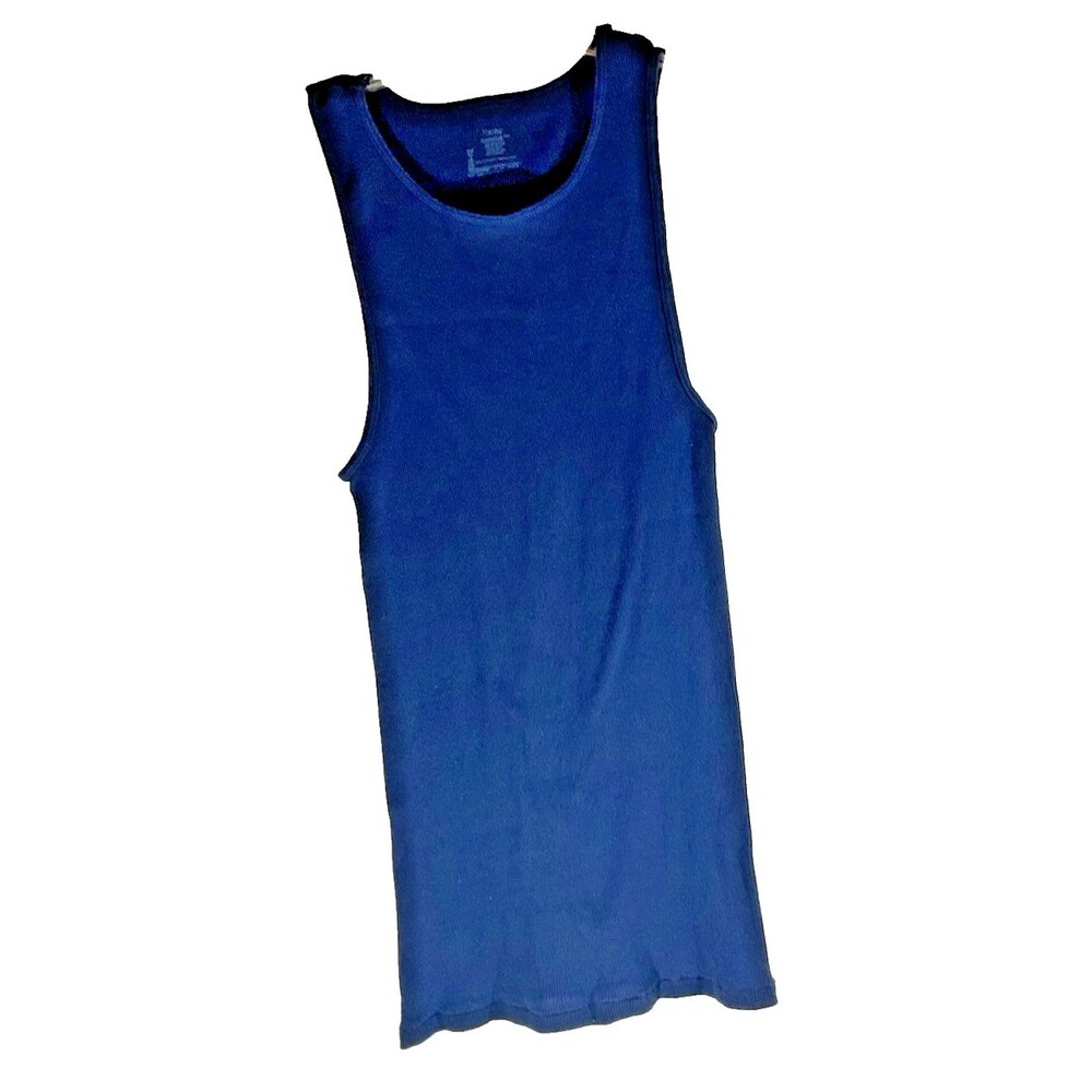Vintage Fruit of the Loom Unisex Long Tank Top Shirt Navy Blue Ribbed Size M EUC